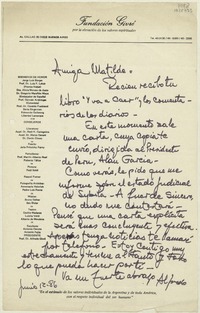 [Carta] 1986 junio 12, Buenos Aires, Argentina [a] Matilde Ladrón de Guevara  [manuscrito] Alfredo Givré.