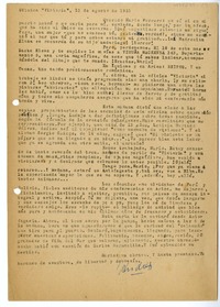 [Carta] 1951 agosto 13, Oficina "Victoria" [a] Mario Ferrero  [manuscrito] Andrés Sabella.