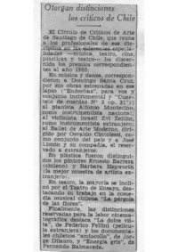 Otorgan Distinciones los críticos de Chile