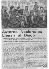 Autores Nacionales Llegan al Disco Primer paso para las grabaciones nacionales