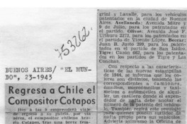 Regresa a Chile el compositor Cotapos