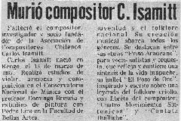 Murió compositor C. Isamitt