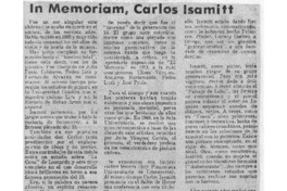 In Memoriam, Carlos Isamitt