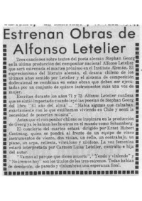 Estrenan Obras de Alfonso Letelier