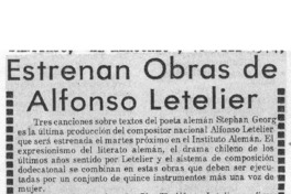 Estrenan Obras de Alfonso Letelier
