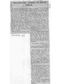 "Mauricio", ópera de Melo Cruz.