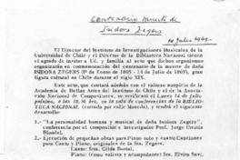 Invitación al centenario de la muerte de Isidora Zegers