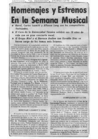 Homenaje y Estrenos en la Semana Musical