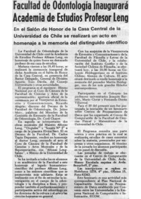 Facultad de Odontología inaugurará academia de estudios profesor Leng