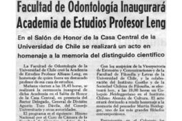 Facultad de Odontología inaugurará academia de estudios profesor Leng