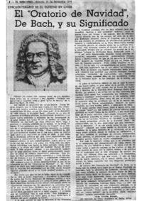 El "Oratorio de Navidad", de Bach, y su significado Cincuentenario de su estreno en Chile