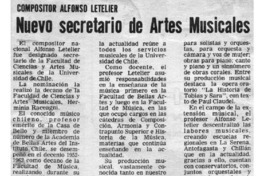 Nuevo secretario de Artes Musicales Compositor Alfonso Letelier Llona