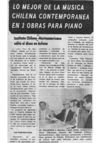 Lo mejor de la música Chilena contemporánea en 3 obras para Piano.