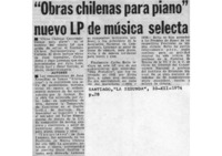 "Obras para Piano" Nuevo LP de música selecta.