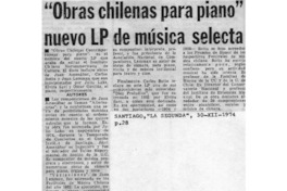 "Obras para Piano" Nuevo LP de música selecta.