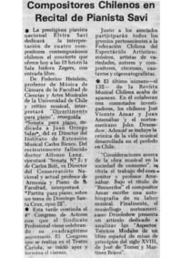 Compositores Chilenos en Recital de Pianista Savi
