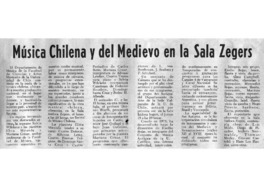 Música Chilena y del Medievo en la Sala Zegers