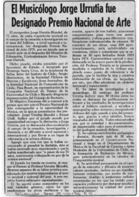 El Musicólogo Jorge Urrutia fue designado Premio Nacional de Arte