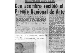 Compositor Jorge Urrutia Blondel: Con asombro recibió el Premio Nacional de Arte