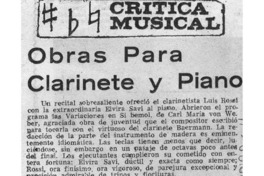 Crítica Musical Obras para Clarinete y Piano