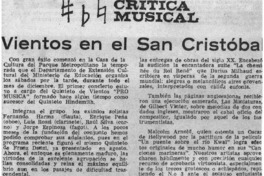 Crítica Musical Vientos en el San Cristobal