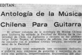 Editan: Antología de la Música Chilena para Guitarra