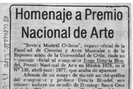 Homenaje a Premio Nacional de Arte