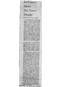 La Primera Ópera del Nuevo Mundo