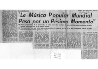 "La música Popular Mundial Pasa por un Pésimo Momento"