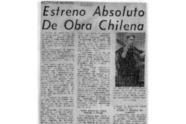 Actividad Musical Estreno Absoluto de Obra Chilena