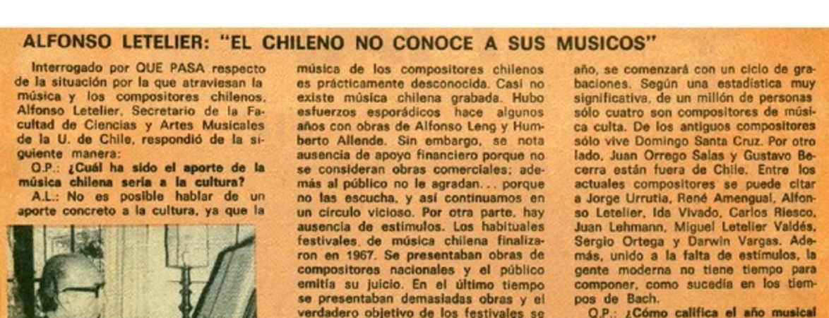 Alfonso Letelier: el chileno no conoce a sus músicos.