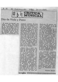 Crítica Musical Dúo de Viola y Piano