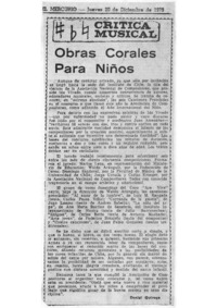 Crítica Musical ObrasCorales para Niños
