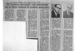 "El Camino del Inca": Un Homenaje de la lírica chilena al pueblo araucano