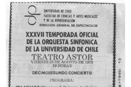 XXXVII Temporada oficial de la Orquesta Sinfónica de la Universidad de Chile Teatro Astor, viernes 25 de agosto de 1978