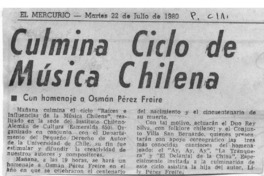 Culmina Ciclo de Música Chilena Con homenaje a Osmán Pérez Freire