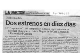 Dos estrenos en diez días Guillermo Rifo