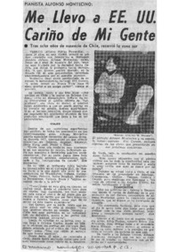 Me llevo a EEUU cariño de mi gente : Pianista Alfonso Montecino