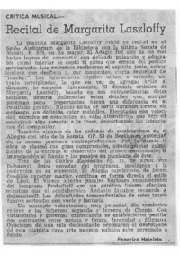 Recital de Margarita Laszloffy Crítica Musical