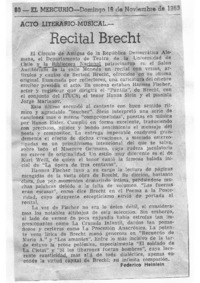 Recital Brecht Acto Literario-musical