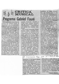 Programa Gabriel Fauré Crítica musical