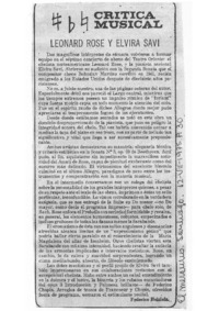 Leonard Rose y Elvira Savi Crítica Musical