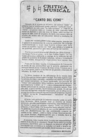 "Canto del Cisne" Crítica Musical