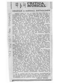 Homeaje a Marshall Bartholomew Crítica Musical