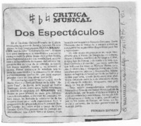 Dos Espectáculos Crítica Musical