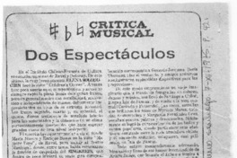 Dos Espectáculos Crítica Musical