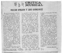 Oscar Ohlsen y Luis Gonzalez Crítica Musical