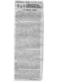 "La Nueva Obra" Crítica Musical