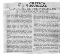 Clausura de Temporada en el Teatro Oriente Crítica Musical