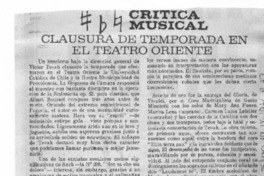 Clausura de Temporada en el Teatro Oriente Crítica Musical